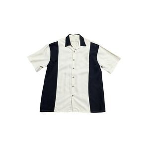 Bamboo Cay Shirt Mens Small Beige Colorblock Embroidered Button Front Tropical